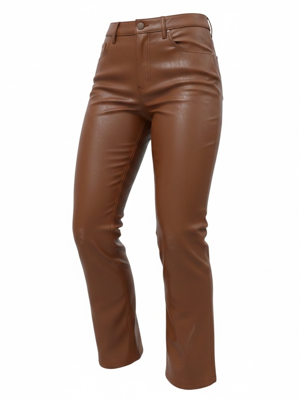 Brown Faux Leather High-Rise Straight Leg Pants